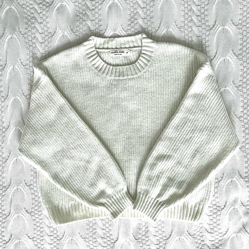 Gloria Jeans White Chenille Sweater XS Soft Cozy Ribbed Knit